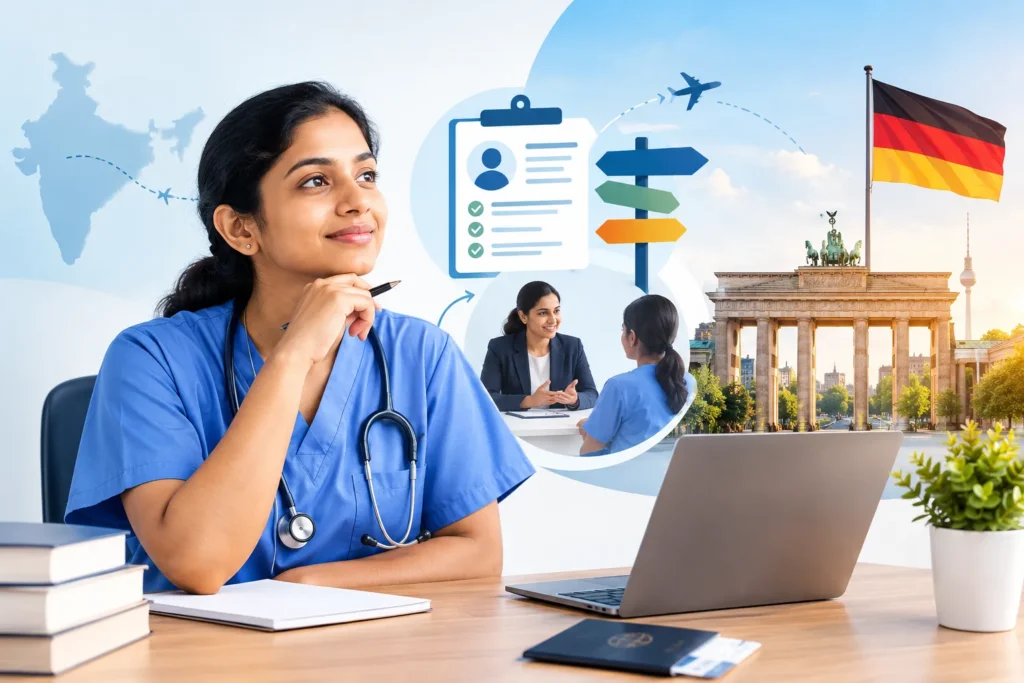 Indian nurse receiving career counselling to plan her nursing career in Germany